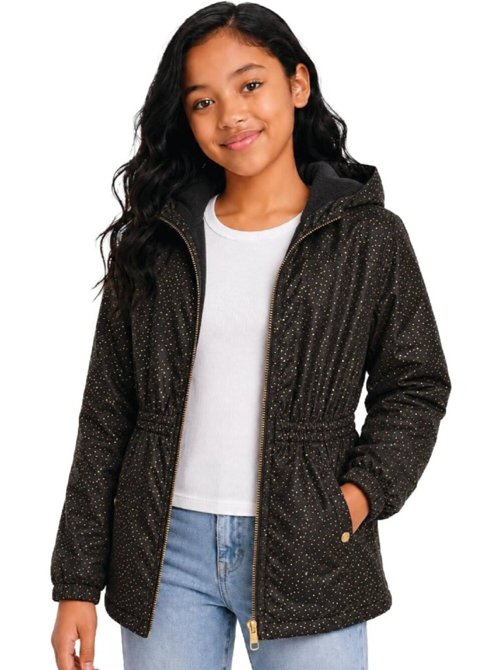 Steve Madden Women's Black Midweight Anorak Sherpa Soft Fleece Lined Jacket